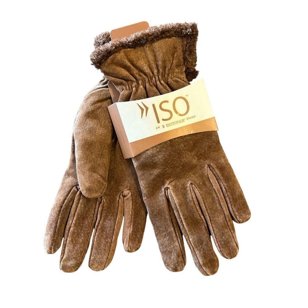NEW Isotopes Brown Leather Suede Gloves with Fur Trim